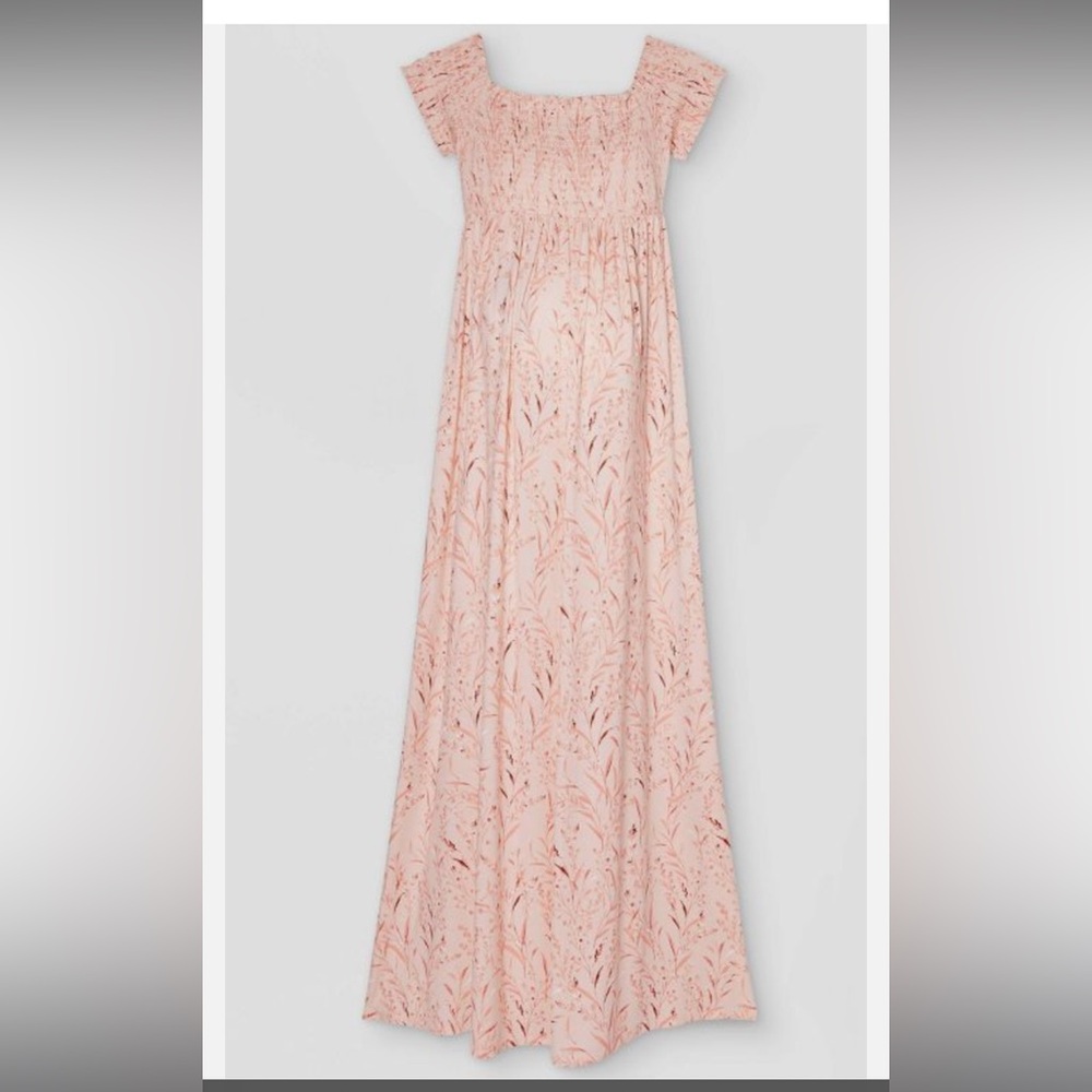 Pale Pink Floral Smocked Off Shoulder Maxi Dress- NWT!